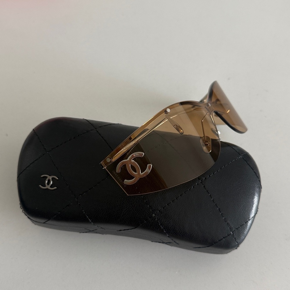 Authentic Chanel Shield Rimless Amber Sunglasses